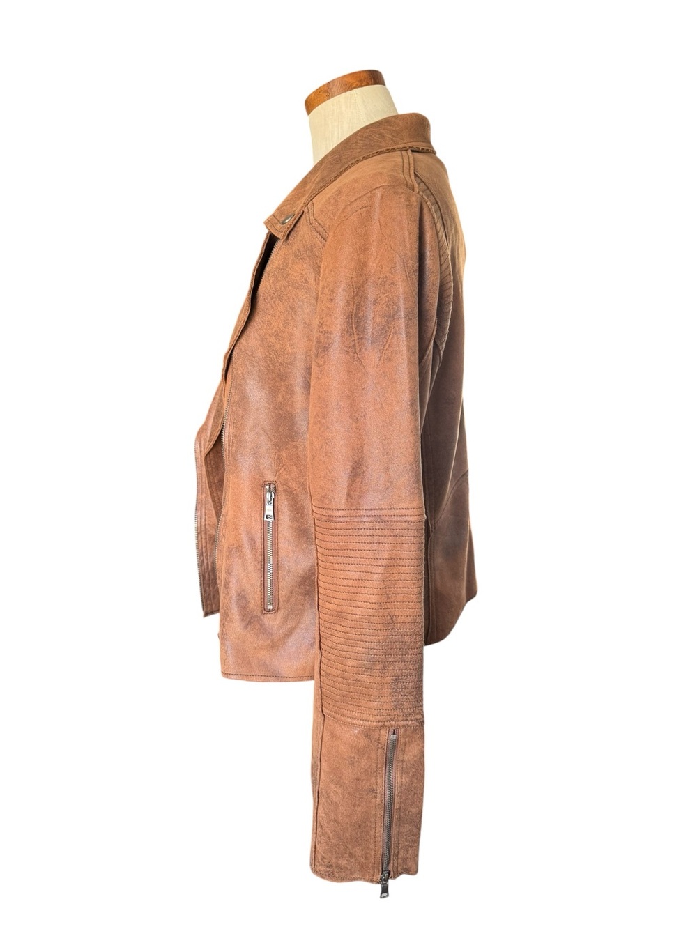 Anthropologie Rustic Brown Faux Leather Bomber Jacket Size L - Picture 2 of 7